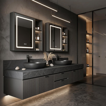 60"-96"Luxuriou Floating Double Sink Vanity with Dark Stone Finish