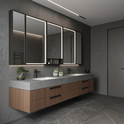 60‘’-96‘’ Modern Floating Double Sink Vanity with Grey Stone Top