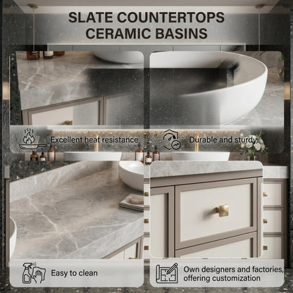 68‘’-96‘’Modern Floor Standing Double Sink Vanity with White Paneled Front