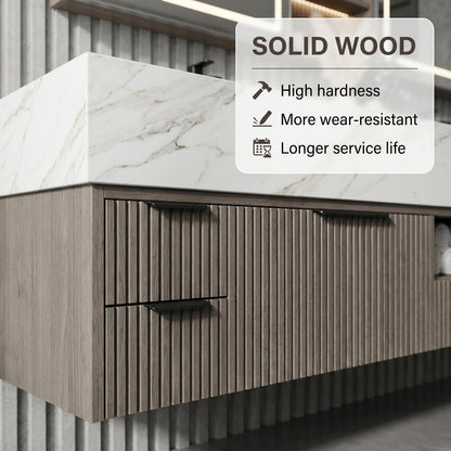 68“-96”Double Sink Vanity with Vertical Slatted Front