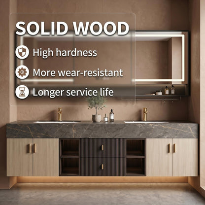 68''-96''Bathroom Vanity with Sink  Modern Floating Double Vanity with Dark Marble Top