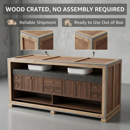 68''-96'' Modern Floating Vanity with Dark Walnut Finish