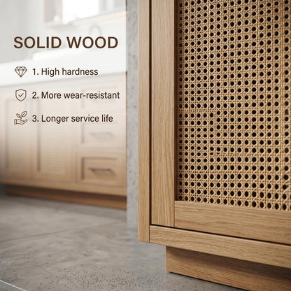 68‘’-96‘’Bathroom Vanity with Sink Modern Solid Wood Double Sink Vanity with Cane Mesh Doors