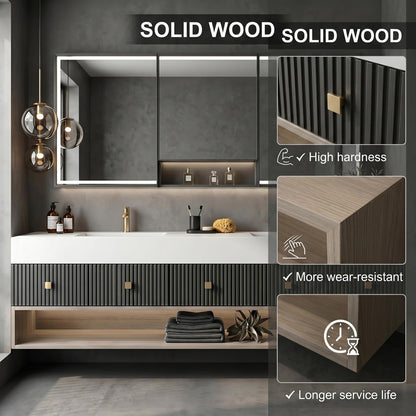 68''-96''Bathroom Vanity with Sink Modern Floating Featuring Ribbed Panel Fronts in Dark Grey