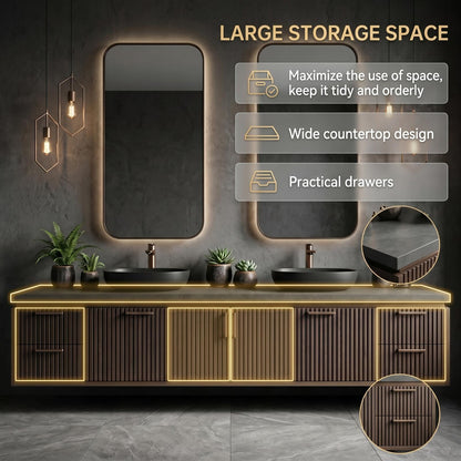 60''-96'' Luxurious Bathroom Vanity with Sink with Brown Stripe Design