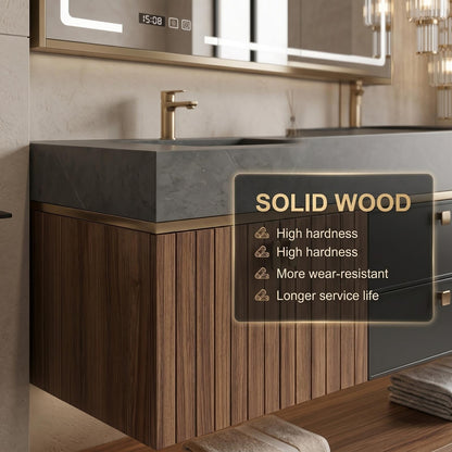60''-96''Modern Floating Double Vanity with Dark Stone Top