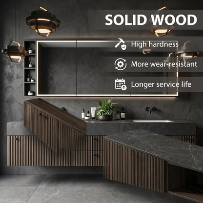 68‘’-96‘’ Luxury Floating Double Sink Bathroom Vanity with Dark Walnut Finish