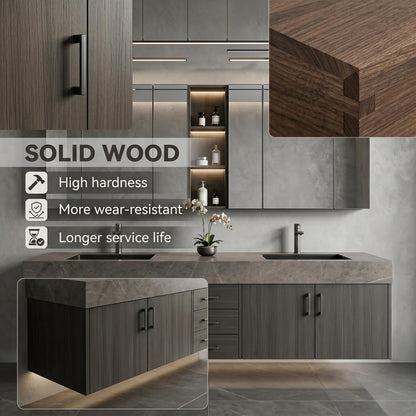 68''-96''Sleek Floating Double Sink Vanity with Stone-Like Surface