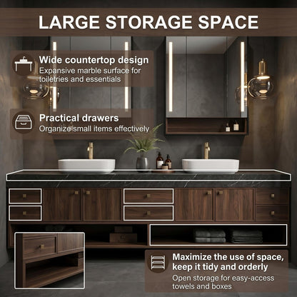 68''-96'' Modern Floating Vanity with Dark Walnut Finish