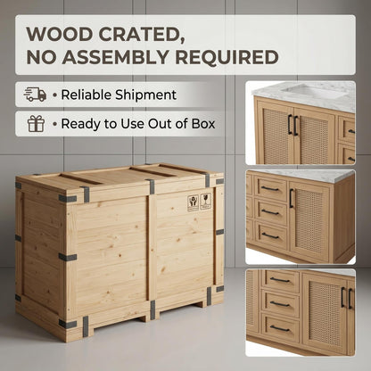 68‘’-96‘’Bathroom Vanity with Sink Modern Solid Wood Double Sink Vanity with Cane Mesh Doors