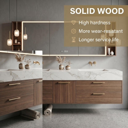 60‘’-96‘’Modern Floating Double Sink Vanity with Clean Marble Top