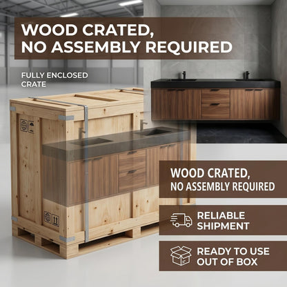 60''-96''Bathroom Vanity with Sink - Modern Floating Double Sink Vanity with Dark Walnut Finish