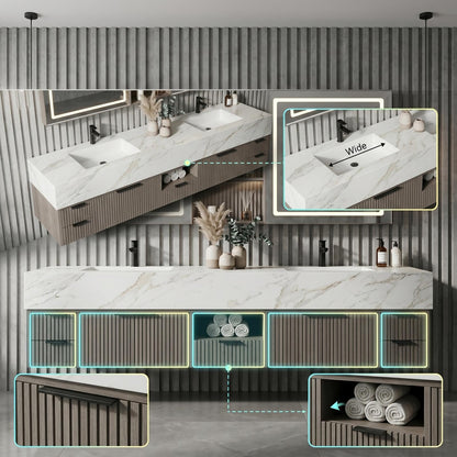 68“-96”Double Sink Vanity with Vertical Slatted Front
