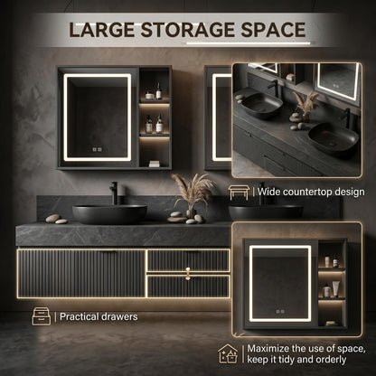60"-96"Luxuriou Floating Double Sink Vanity with Dark Stone Finish