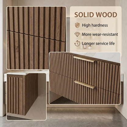 60"-96"Modern Floating Double Sink Vanity with Slatted Front Panel