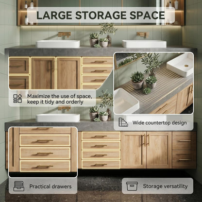68''-96''Double Sink Vanity with Slatted Center Panel