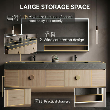 68” - 96”Modern Floating Vanity with Sink for Double Basin Layout