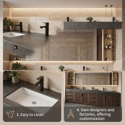 68” - 96”Modern Floating Double Vanity with Dark Stone Top