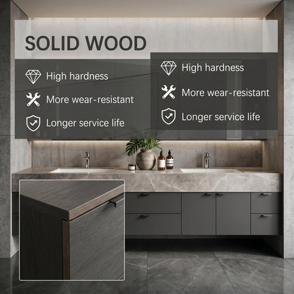 68‘’-96‘’ Modern Floating Double Sink Vanity with Grey Marble-Look Surface