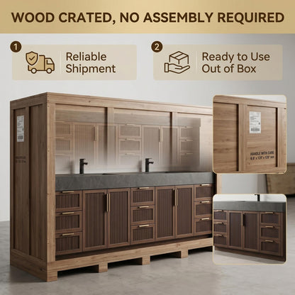 68” - 96”Modern Floating Double Vanity with Dark Stone Top