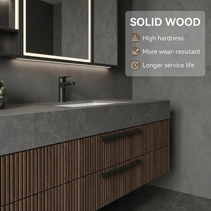 60‘’-96‘’ Modern Floating Double Sink Vanity with Grey Stone Top