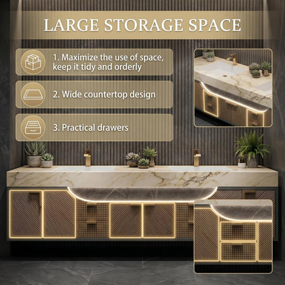 60‘’-96‘’ Floating Bathroom Vanity with Curved Ambient Light