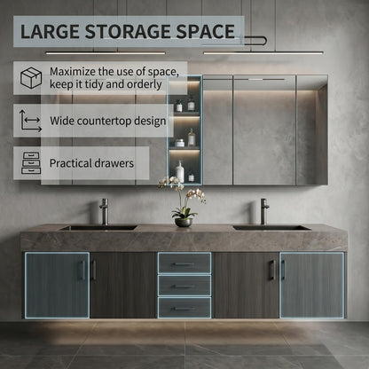 68''-96''Sleek Floating Double Sink Vanity with Stone-Like Surface