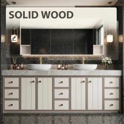 68‘’-96‘’Modern Floor Standing Double Sink Vanity with White Paneled Front