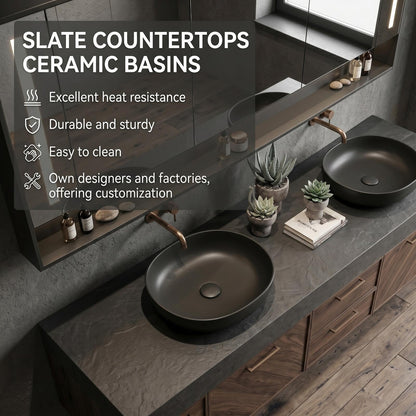 68‘’-96‘’Modern Floating Double Vanity with Dark Stone Top