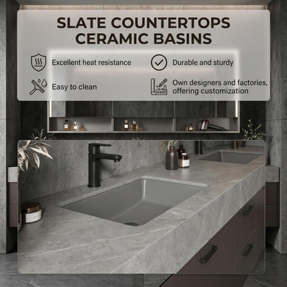 60‘’-96‘’Modern Floating Double Sink Vanity with Dark Stone Finish