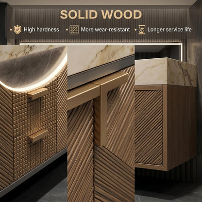 60‘’-96‘’ Floating Bathroom Vanity with Curved Ambient Light
