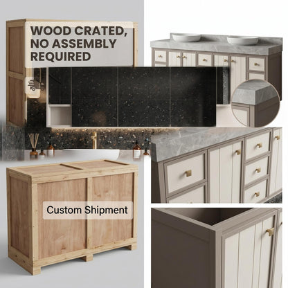 68‘’-96‘’Modern Floor Standing Double Sink Vanity with White Paneled Front