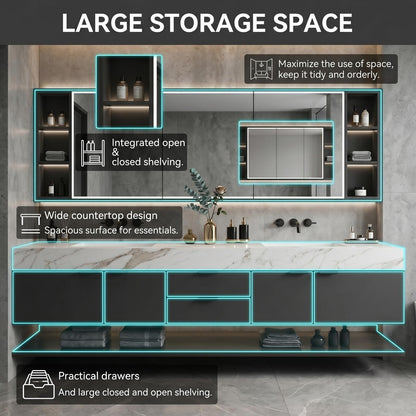 60''-96''Bathroom Vanity with Sink  Modern Floating Vanity with Sink for Dual Basins