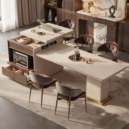 86"-102"Modern Wood Kitchen Island Combo with Lift Top, Built-in Outlets & Microwave Cabinet