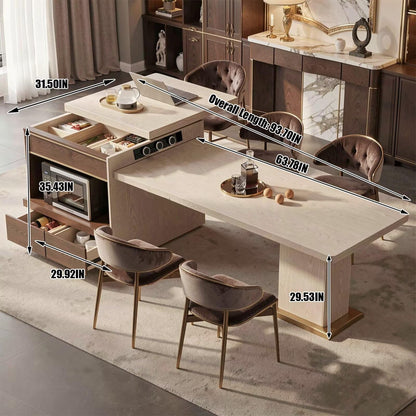86"-102"Modern Wood Kitchen Island Combo with Lift Top, Built-in Outlets & Microwave Cabinet