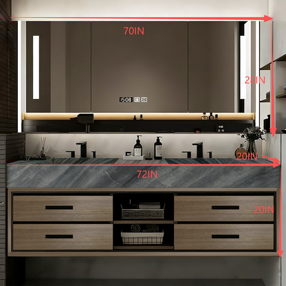52"- 78" Double Ceramic Basin Bath Vanity Set with Mirror Cabinet and Open Storage