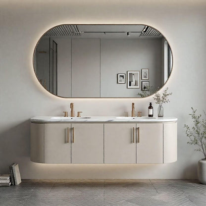 60"-96"Modern Wall-Mounted Bathroom Vanity with Double Sinks & Gold Hardware