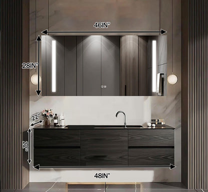 40"- 60" Wall Mounted With Single Sink and Faucet Round Mirror