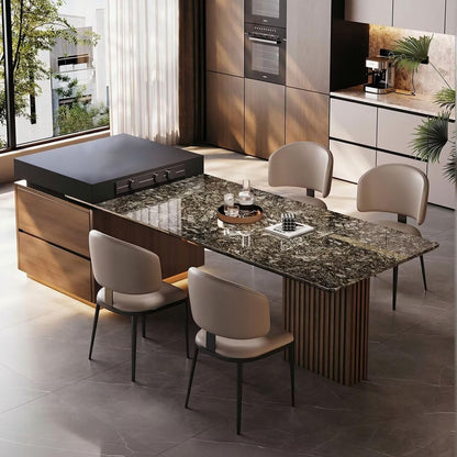 56"-96"Luxury Marble & Wood Kitchen Island with Integrated Dining Table & Storage