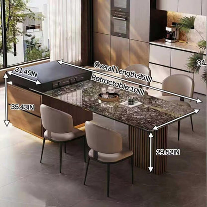 56"-96"Luxury Marble & Wood Kitchen Island with Integrated Dining Table & Storage