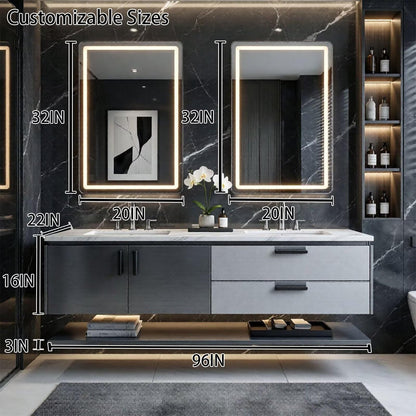 60"-96"Modern Wall-Mounted Bathroom Vanity with Double Sinks & Open Bottom Shelf