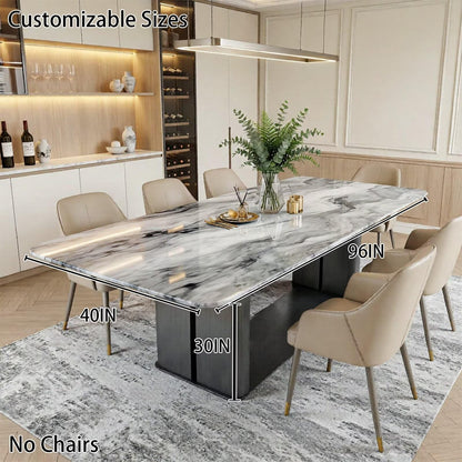 56"-96"Modern Marble Dining Table, Rectangular Table with Sleek Metal Base for Dining Room
