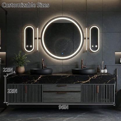 60"-96"Luxury Bathroom Vanity Set with Black Marble Countertop & Storage Drawers