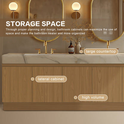 68” - 96” Spacious Modern Bathroom Vanity Includes Rock Slab Integrated Sink