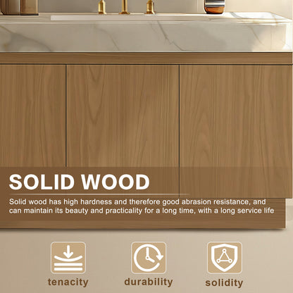 68” - 96” Spacious Modern Bathroom Vanity Includes Rock Slab Integrated Sink
