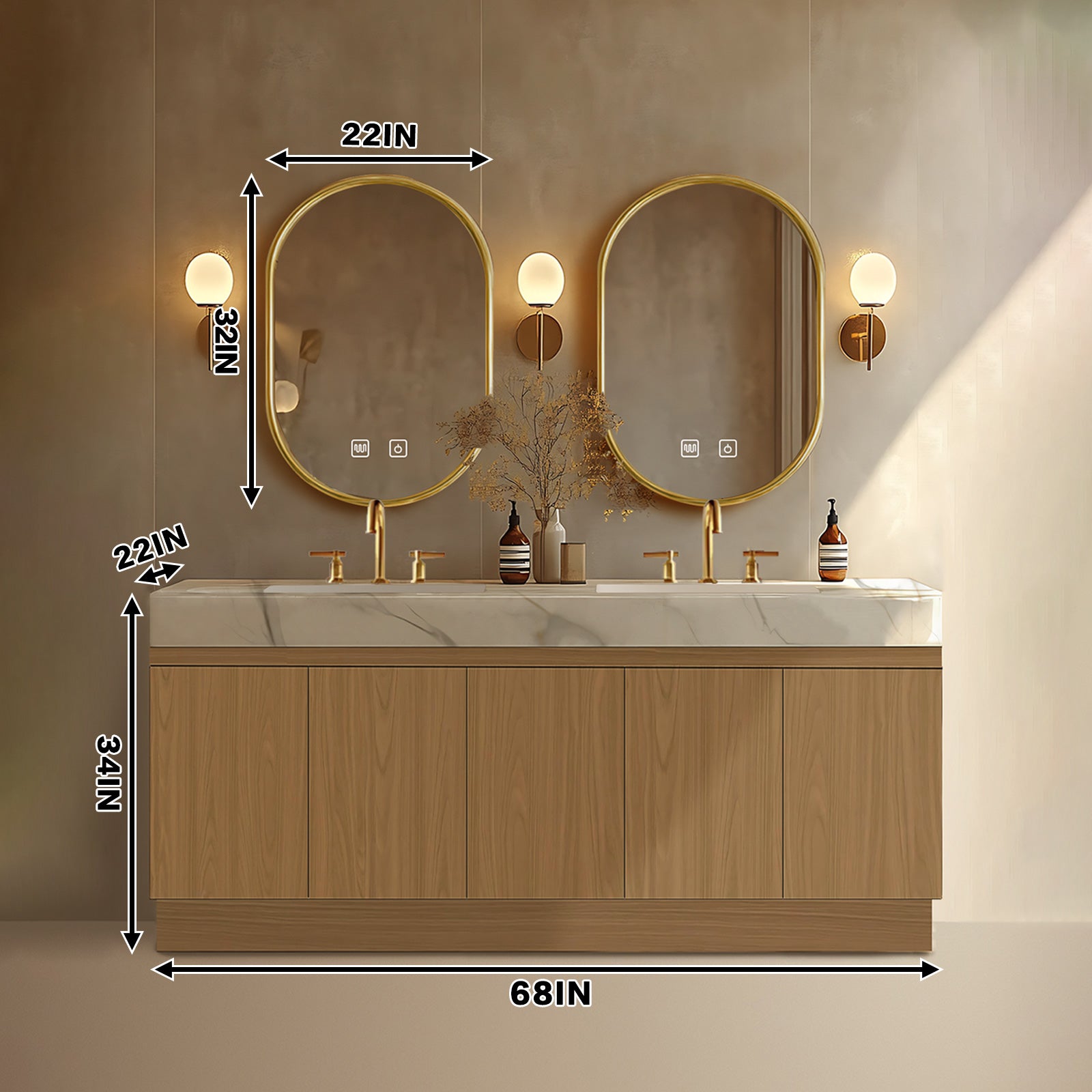 68” - 96” Spacious Modern Bathroom Vanity Includes Rock Slab Integrated Sink