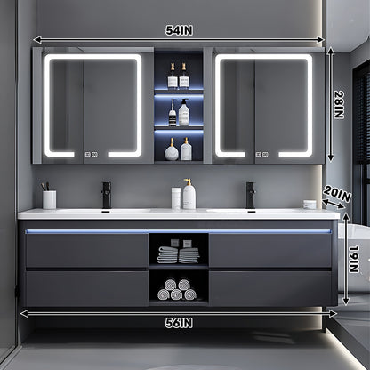 40"- 78" Bathroom Vanity with Double Basin and Defogging Mirror
