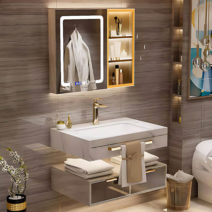 36"- 78" Bathroom Vanity with Glass Door Mirror Cabinet and Sink