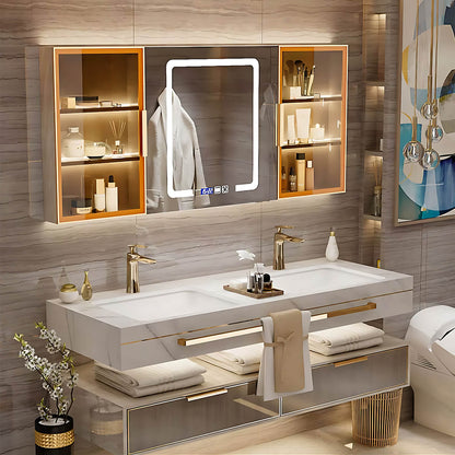 36"- 78" Bathroom Vanity with Glass Door Mirror Cabinet and Sink