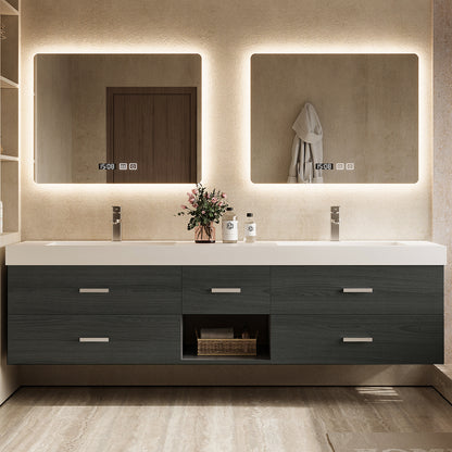 56"- 78" Floating Modern Bathroom Vanity with Double Sinks and LED Smart Defog Mirror
